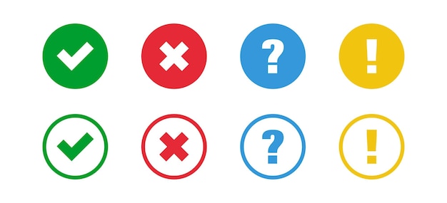 Vérifier Et Traverser Le Point D'interrogation Et Le Point D'exclamation Web Icon Set Vector Moderne