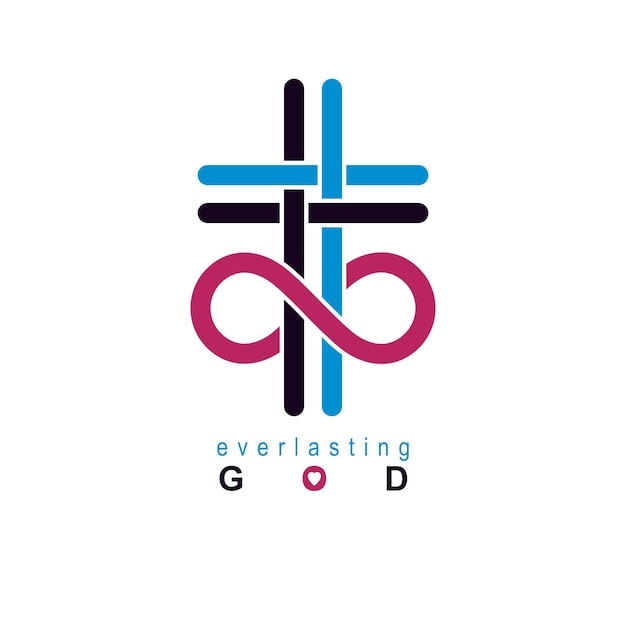 Véritable croyance chrétienne infinie en Dieu, conception de symboles créatifs vectoriels, combinée avec une boucle éternelle à l'infini et une croix chrétienne, un logo vectoriel ou un signe.