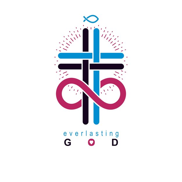Véritable croyance chrétienne infinie en Dieu, conception de symboles créatifs vectoriels, combinée avec une boucle éternelle à l'infini et une croix chrétienne, un logo vectoriel ou un signe.