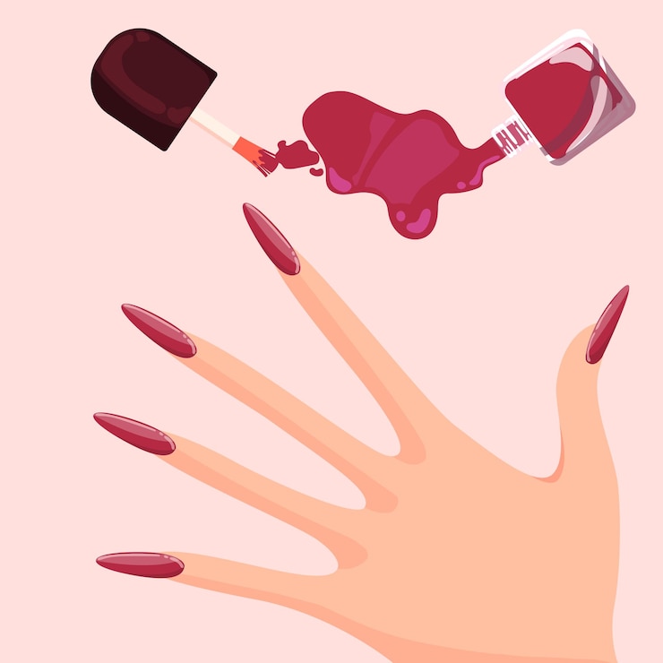 Vecteur vernis à ongles renversé sur un fond rose