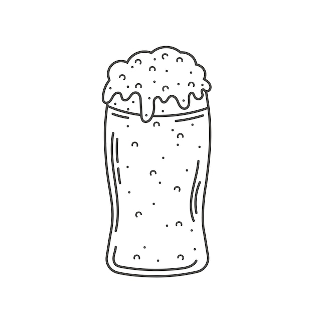 Verre De Bière Avec De La Mousse Dans Un Style Doodle Dessiné à La Main Illustration Vectorielle Isolée Boisson Froide