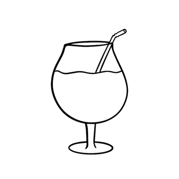 Un Verre Avec Une Boisson Alcoolisée Avec Une Coloration De Dessin Animé Linéaire Doodle Paille