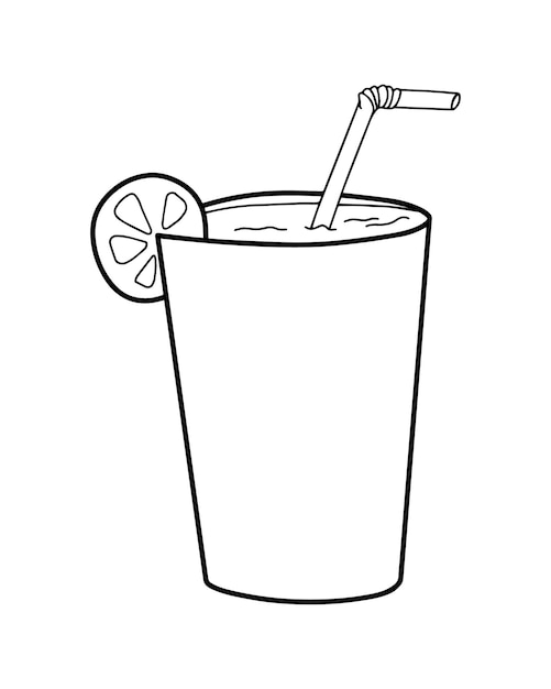 Verre Avec Une Boisson Rafraîchissante Avec Une Paille Et Une Coloration De Dessin Animé Linéaire Doodle Orange Ou Citron