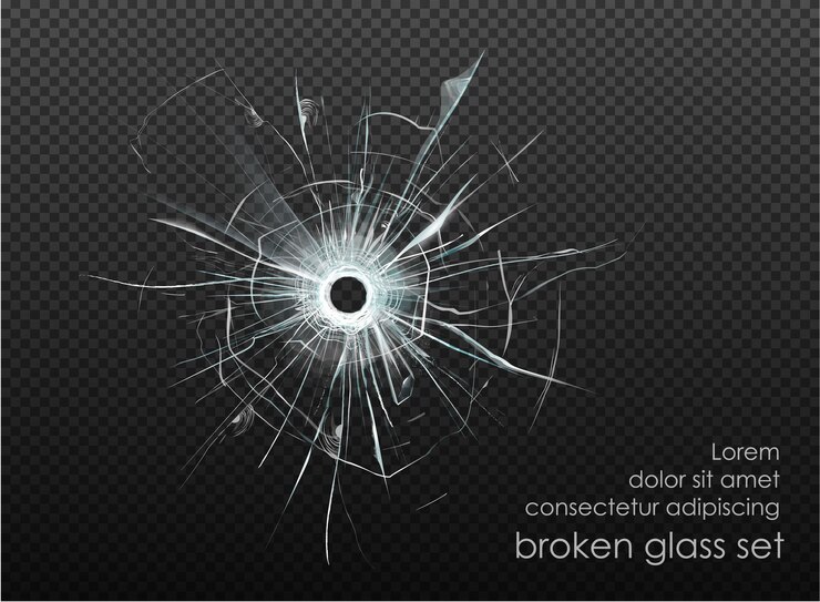 Vecteur verre brisé trou sur fond transparent