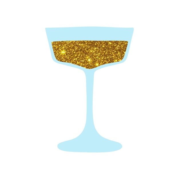 Vecteur verre de champagne avec illustration vectorielle de paillettes verre isolé avec champagne bouillonnant