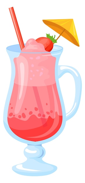 Vecteur verre à cocktail d'été aux fraises icône de boisson de dessin animé