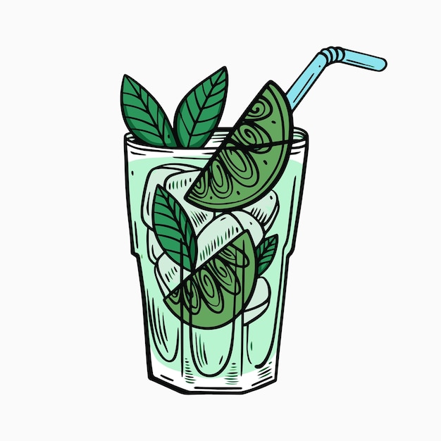 Vecteur un verre de julep à la menthe avec une paille.