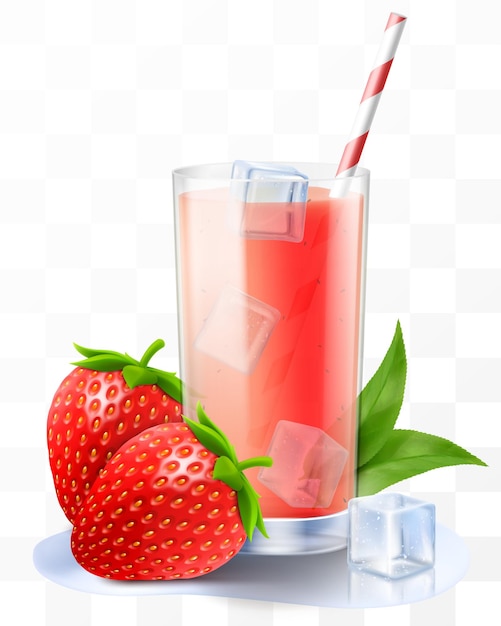 Un verre de jus de fraise fraîche ou un smoothie avec des glaces et de la paille Une tasse de cocktail ou de yogourt