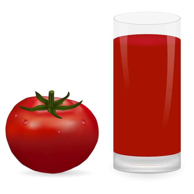 Vecteur un verre de jus de tomate et une tomate