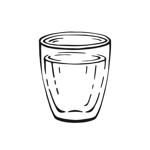 Verre De Lait Ou D'eau Isolé Sur Fond Blanc Illustration Vectorielle Noir Et Blanc Dessinée à La Main