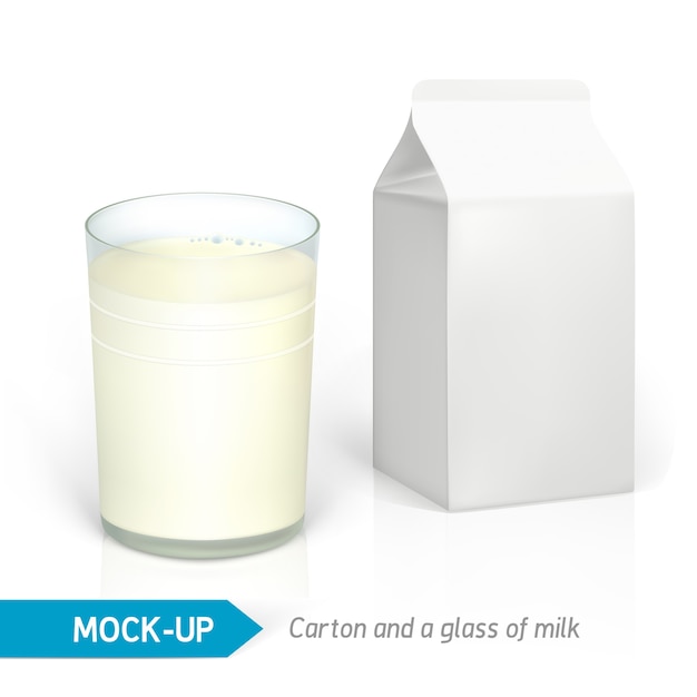 Verre De Lait Réaliste Et Emballage En Carton Blanc Pour Produits Laitiers, Jus Ou Lait.