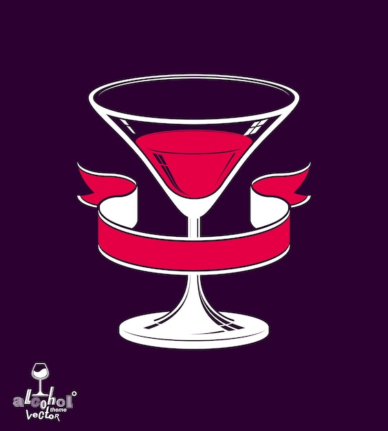 Verre à Martini 3d Réaliste Avec Ruban Simple Classique, Illustration Du Thème De L'alcool. Objet Lounge Artistique Stylisé, Détente Et Fête – Fête.