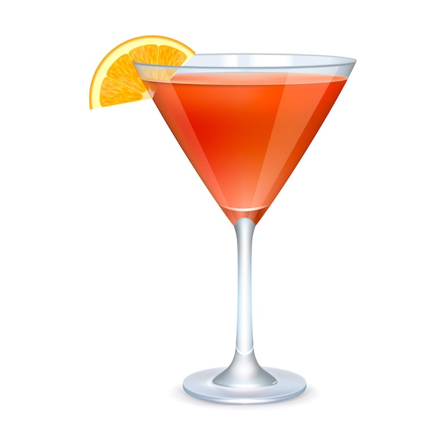 Verre à Martini avec cocktail orange sur fond blanc