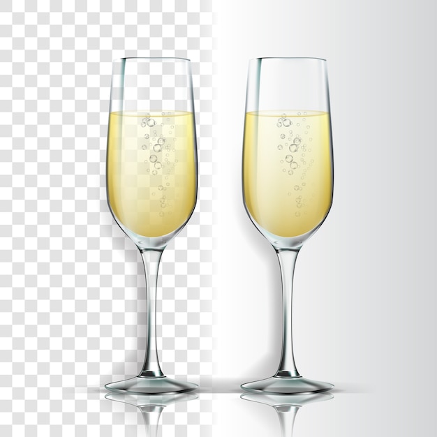 Verre réaliste avec champagne pétillant