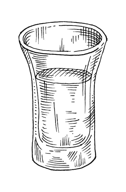 Verre de tequila, salière et citron vert. Illustration vectorielle d'éclosion de croquis dessinés à la main. Isolé sur fond blanc