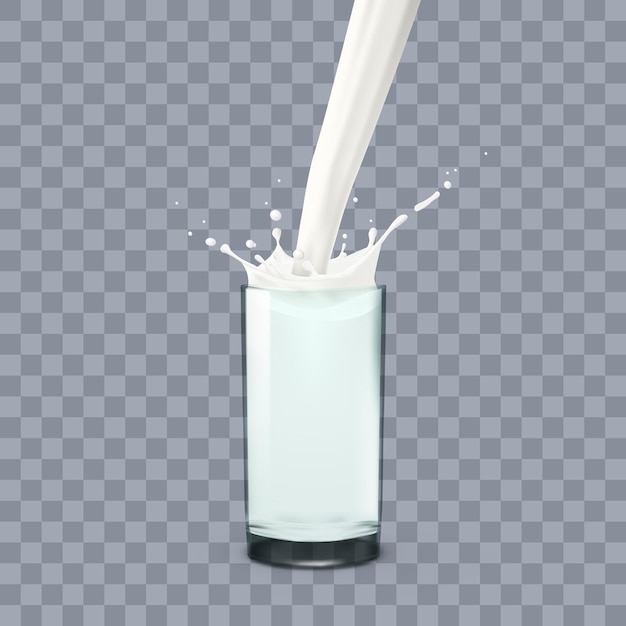 Verre transparent réaliste avec éclaboussures de lait