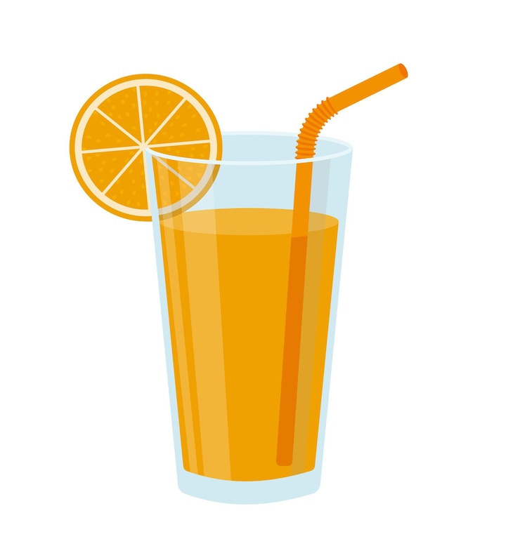 Vecteur verre de vecteur avec jus d'orange avec paille orange isolé sur blanc