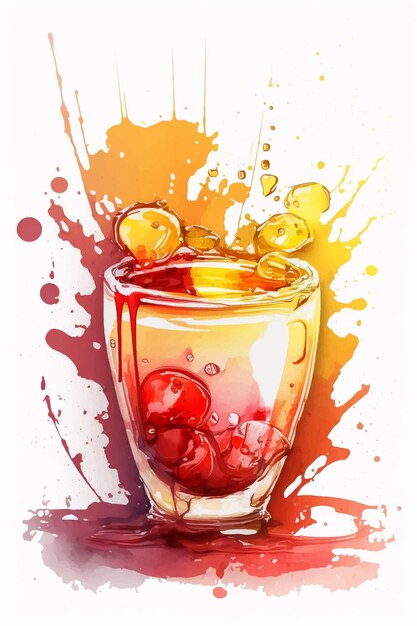 Vecteur un verre de vin rouge coloré avec une touche de peinture orange et jaune.