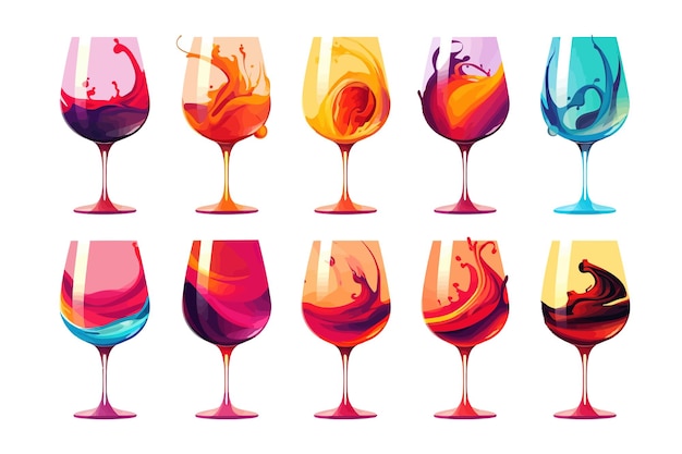 Verre à Vin Vector Set Clipart Design Illustration Vectorielle Plane Isolée Sur Fond Blanc