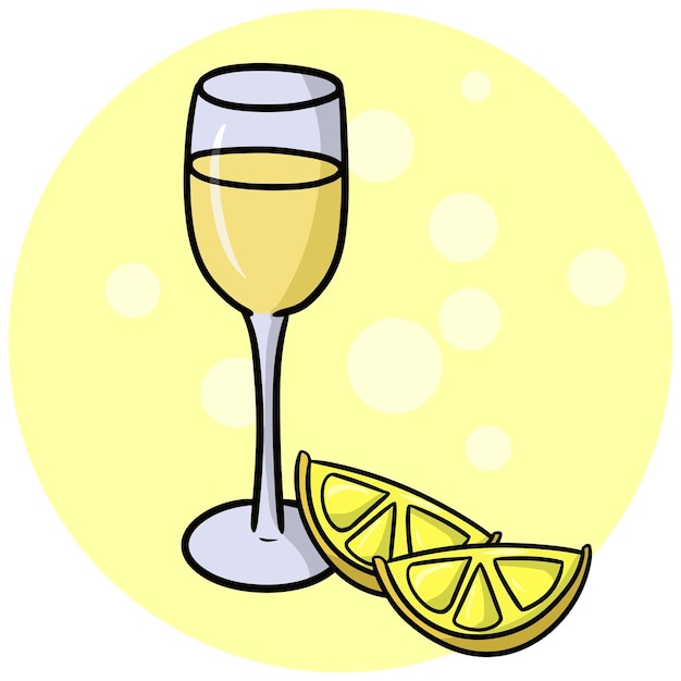 Verre à Vin En Verre Transparent Sur Une Tige Haute Avec Illustration De Menu Vectoriel De Dessin Animé Vin Et Champagne Au Citron