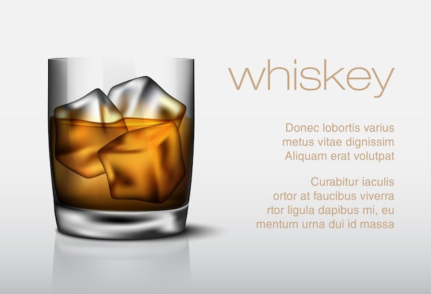 Vecteur verre de whisky avec de la glace.