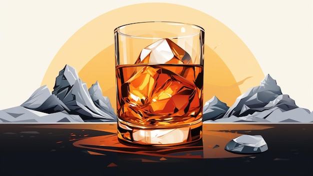 Vecteur un verre de whisky avec une image d'une pyramide dessus