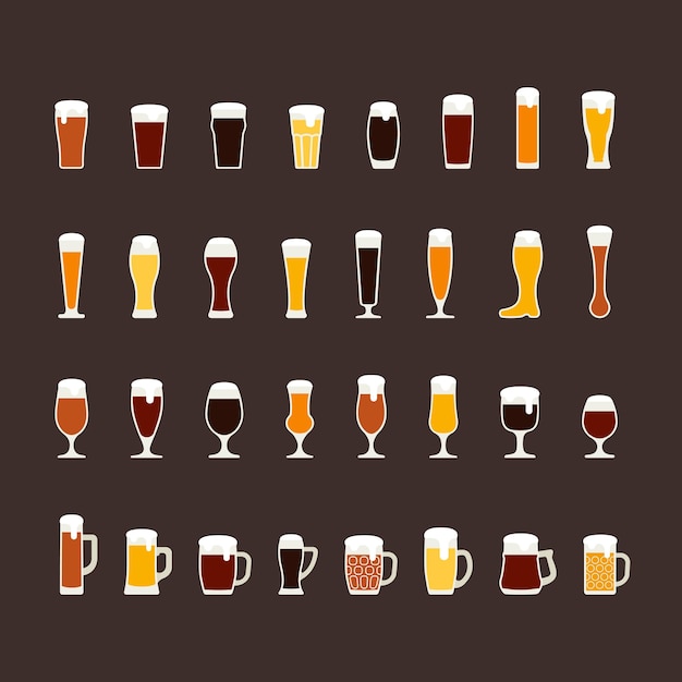 Vecteur verres à bière plats et chopes