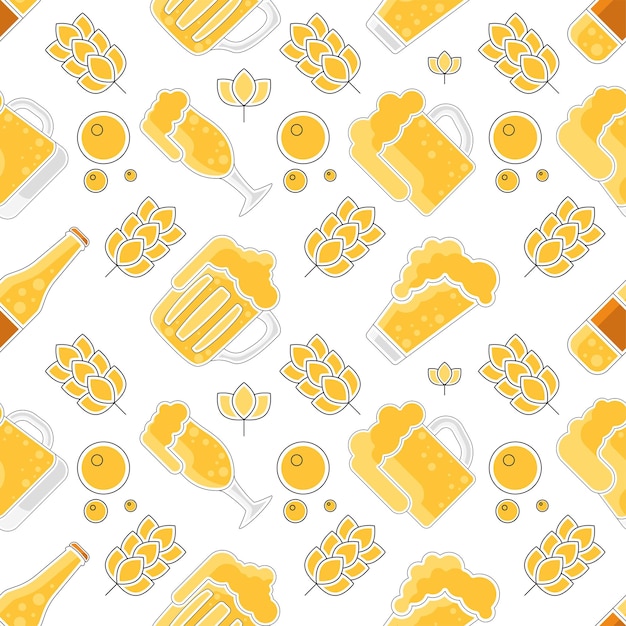 Verres et bouteilles de bière motif d'esquisse coloré arrière-plan vecteur
