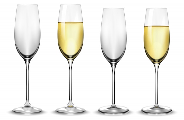 Verres à champagne blancs pleins et vides.