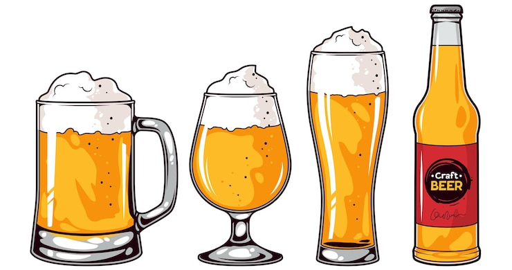 Vecteur verres de chope de bière et bouteille illustration vectorielle sur fond blanc
