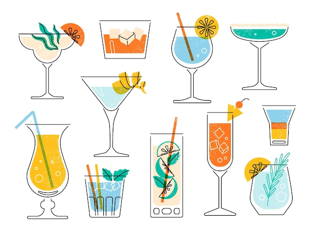 Verres à Cocktail Boissons Illustration Vectorielle