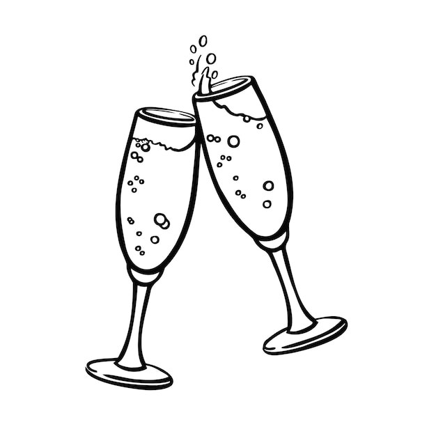 Verres avec illustration de ligne de champagne de vin mousseux