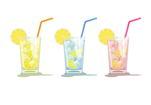Vecteur verres de limonade, limonade rose et eau bleue aux citrons