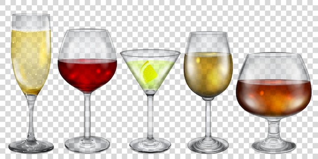 Verres Et Verres à Pied Transparents Avec Différentes Boissons