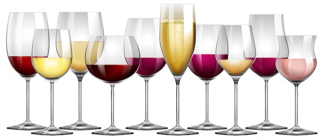 Vecteur verres à vin remplis de vin rouge et blanc