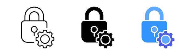 Verrouiller avec une icône de ligne d'engrenage Protection contre le piratage déverrouiller les données personnelles de l'utilisateur code pin antivirus mot de passe sécurité icône vectorielle privée en ligne style noir et coloré sur fond blanc