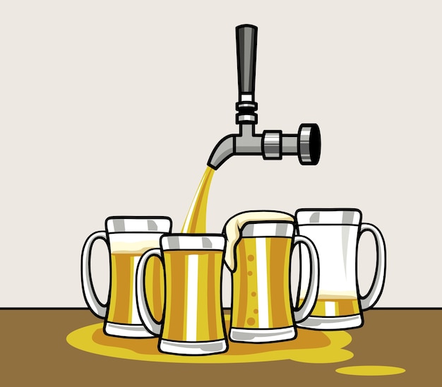 Verser De La Bière Sur Un Groupe De Mug