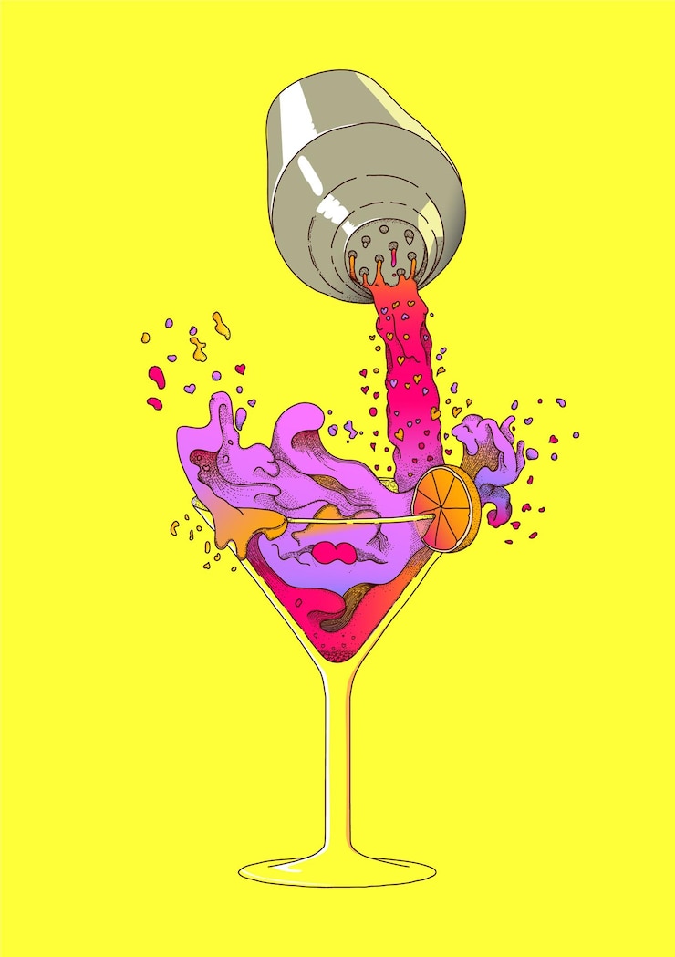 Vecteur verser une boisson dans un verre à cocktail