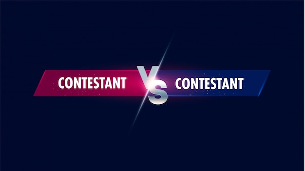 Vecteur versus écran. titre de bataille vs, duel de conflit entre les équipes rouges et bleues. compétition de combat de confrontation.