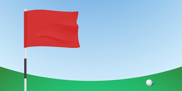 Vecteur vert de golf serein avec drapeau rouge et illustration vectorielle de balle