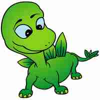 Vecteur vert souriant jeune dinosaure aux yeux bleus comme illustration de dessin animé
