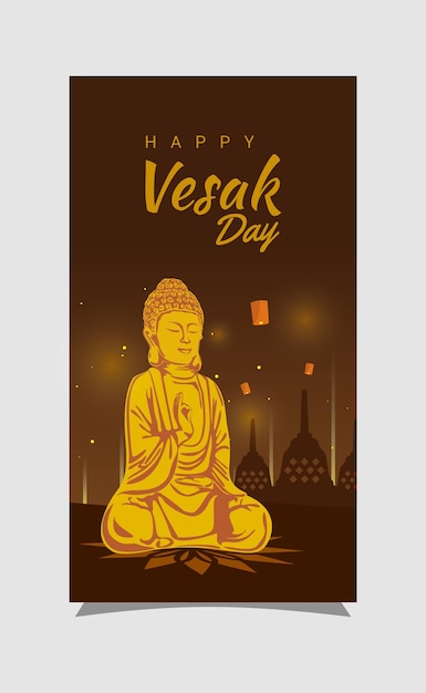 Vesak jour salutations vecteur bouddha couleur or foncé avec taille d'histoire instagram