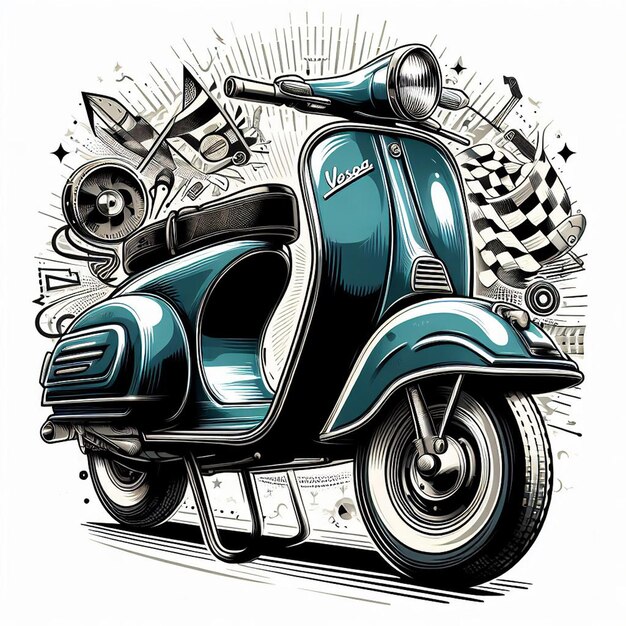 Vecteur vespa pic piaggio scooter illustration vectorielle rétro design vintage ancienne