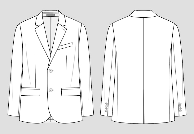 Veste De Costume. Vêtements De Bureau Pour Hommes. Croquis Technique De Vecteur. Modèle De Maquette.