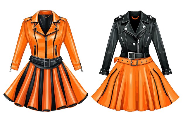 Vecteur une veste en cuir noire avec une illustration vectorielle de jupe orange