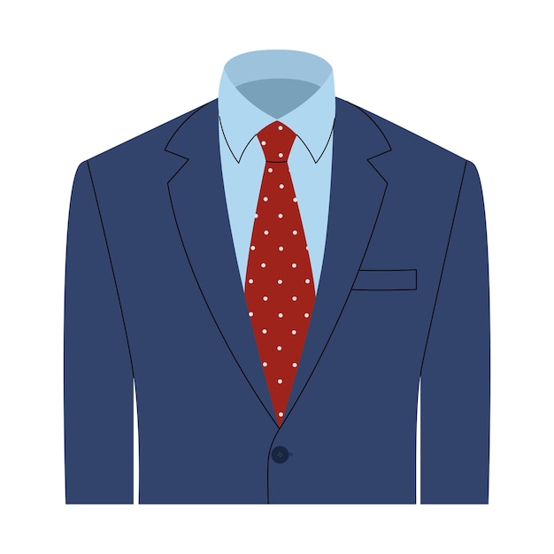 Vecteur veste homme bleue avec chemise bleue et cravate à pois rouge costume homme avec blazer