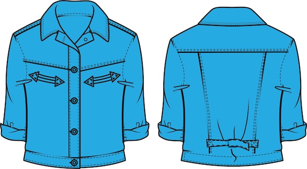 Vecteur veste en jean sans col bleu mode croquis plat dessin technique modèle d'illustration vectorielle