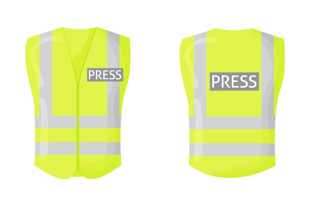 Vecteur veste de sécurité réfléchissante jaune pour les personnes presse de texte uniforme de protection pour le journaliste