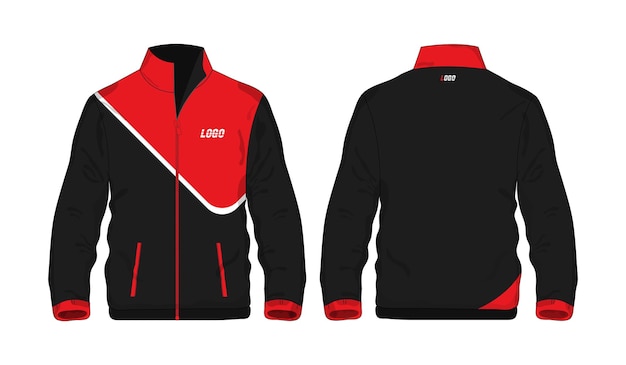 Veste De Sport Chemise Modèle Rouge Et Noir Pour La Conception Sur Fond Blanc. Illustration Vectorielle.