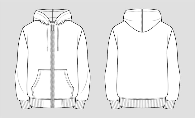 Veste Sweat à Capuche Avec Fermeture éclair. Croquis Technique De Vêtements.